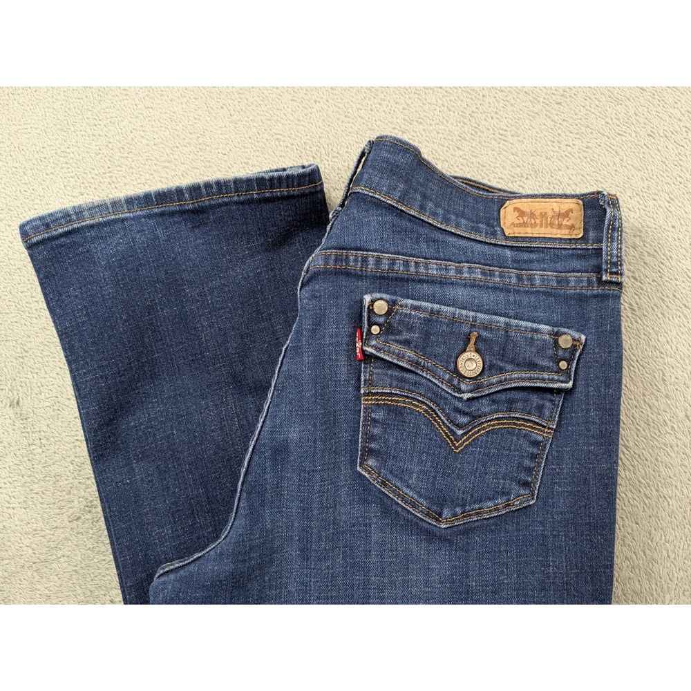 Levis 505 Straight Leg Jeans Womens 10M Dark Wash Blue Denim Flap Pocket 15505